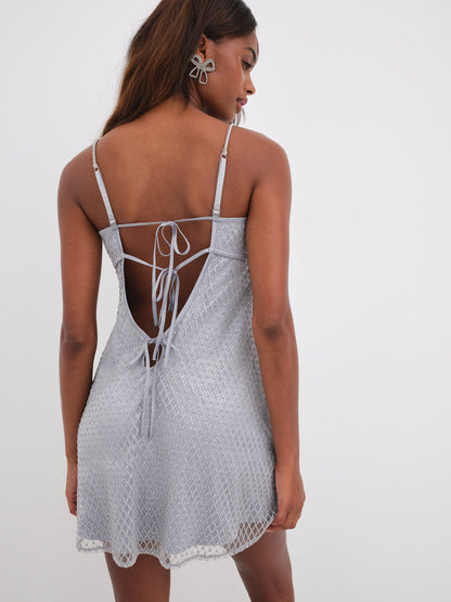 For Love and Lemons Glitter Slip Dress - Silver