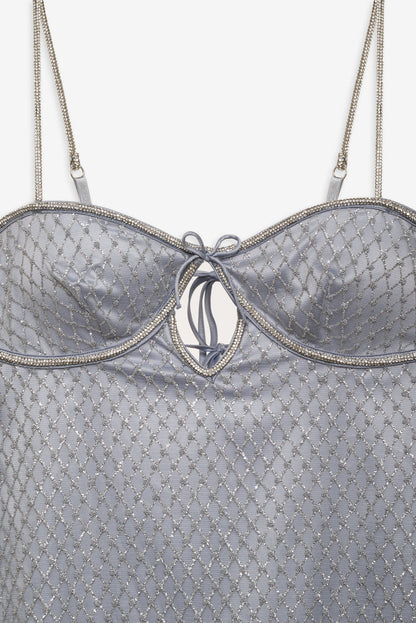 For Love and Lemons Glitter Slip Dress - Silver
