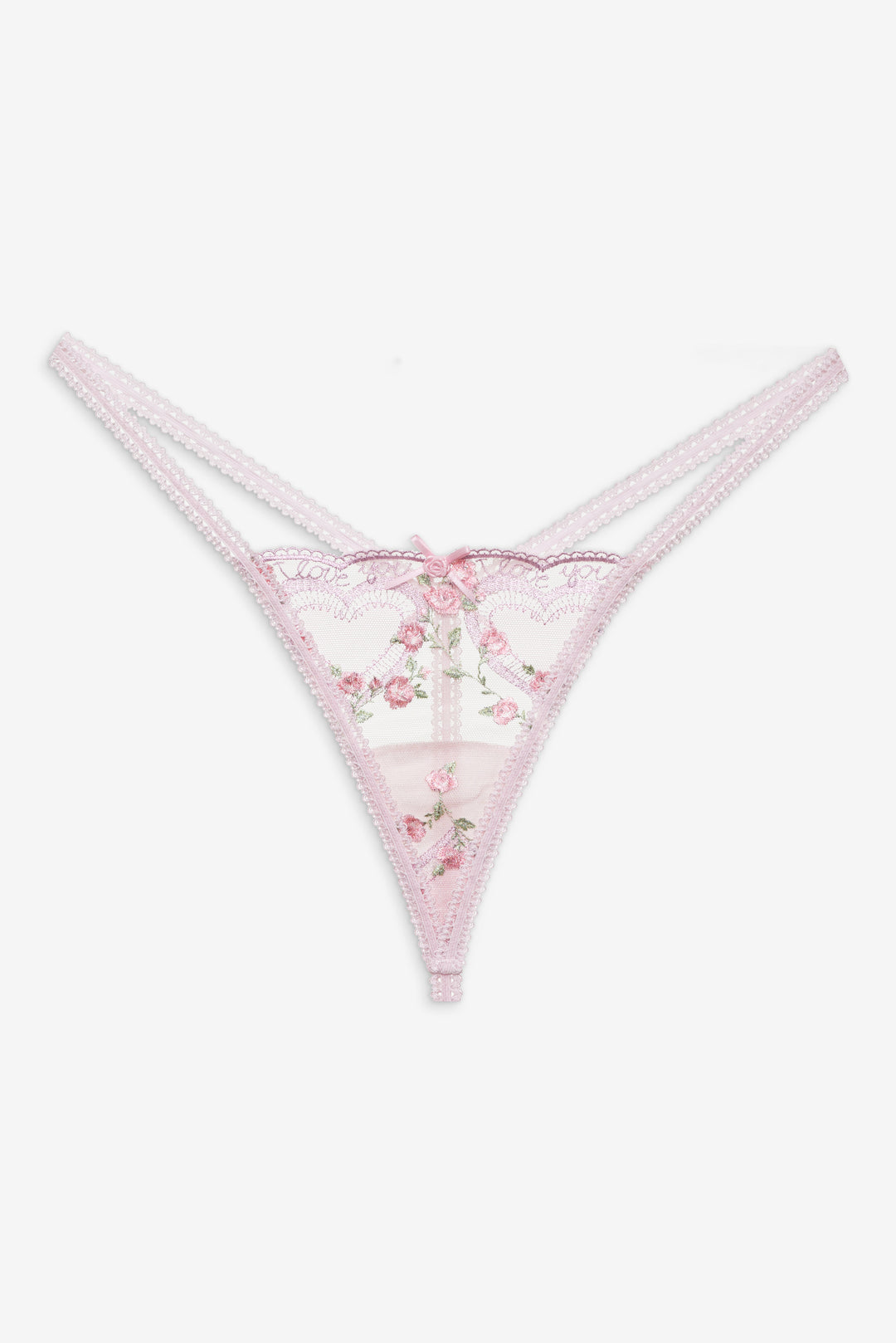 For Love and Lemons Ily Embroidered Thong Panty - Pink