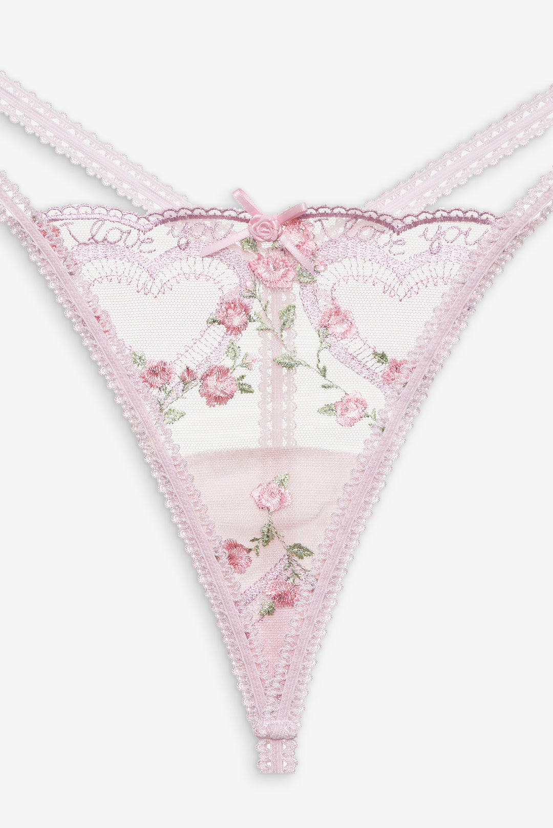 For Love and Lemons Ily Embroidered Thong Panty - Pink
