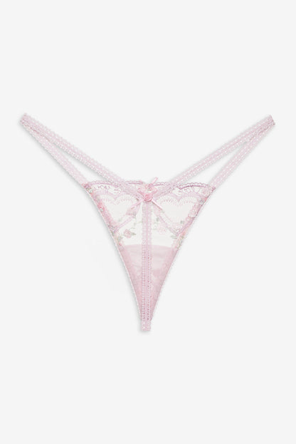 For Love and Lemons Ily Embroidered Thong Panty - Pink