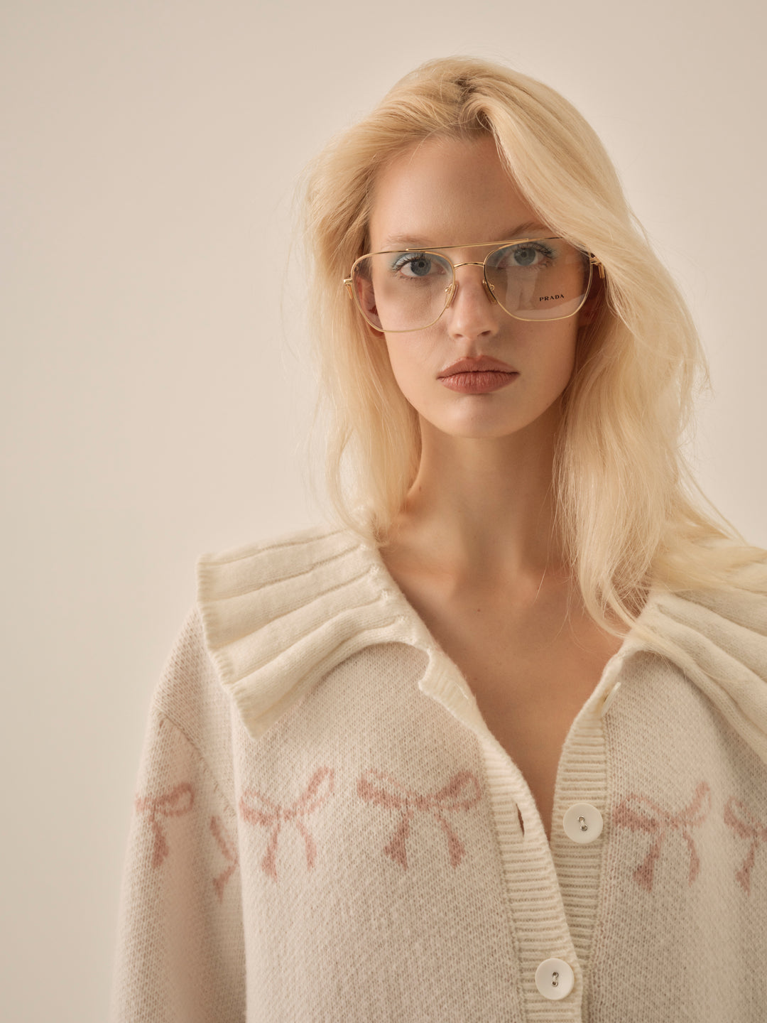 For Love and Lemons Bow Intarsia Knit Sweater - White
