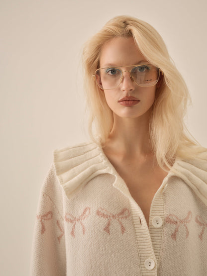 For Love and Lemons Bow Intarsia Knit Sweater - White