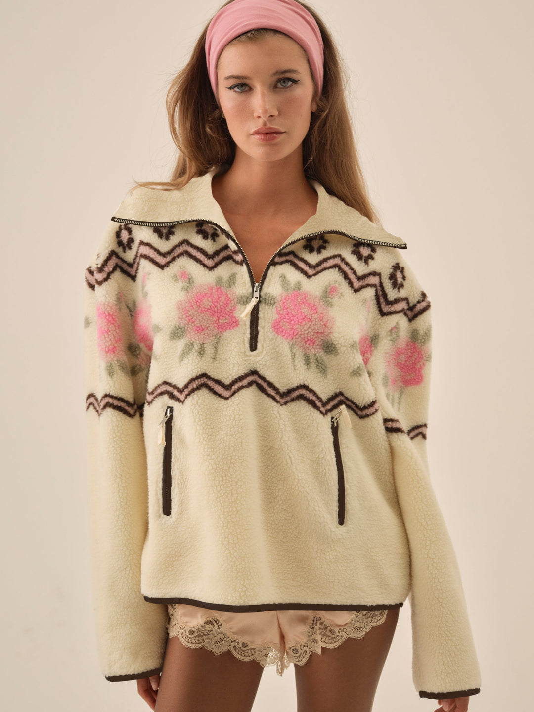 For Love and Lemons Posey Sherpa Pullover - White