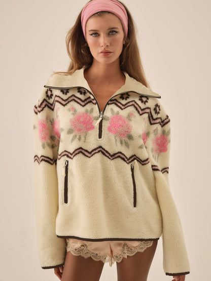 For Love and Lemons Posey Sherpa Pullover - White