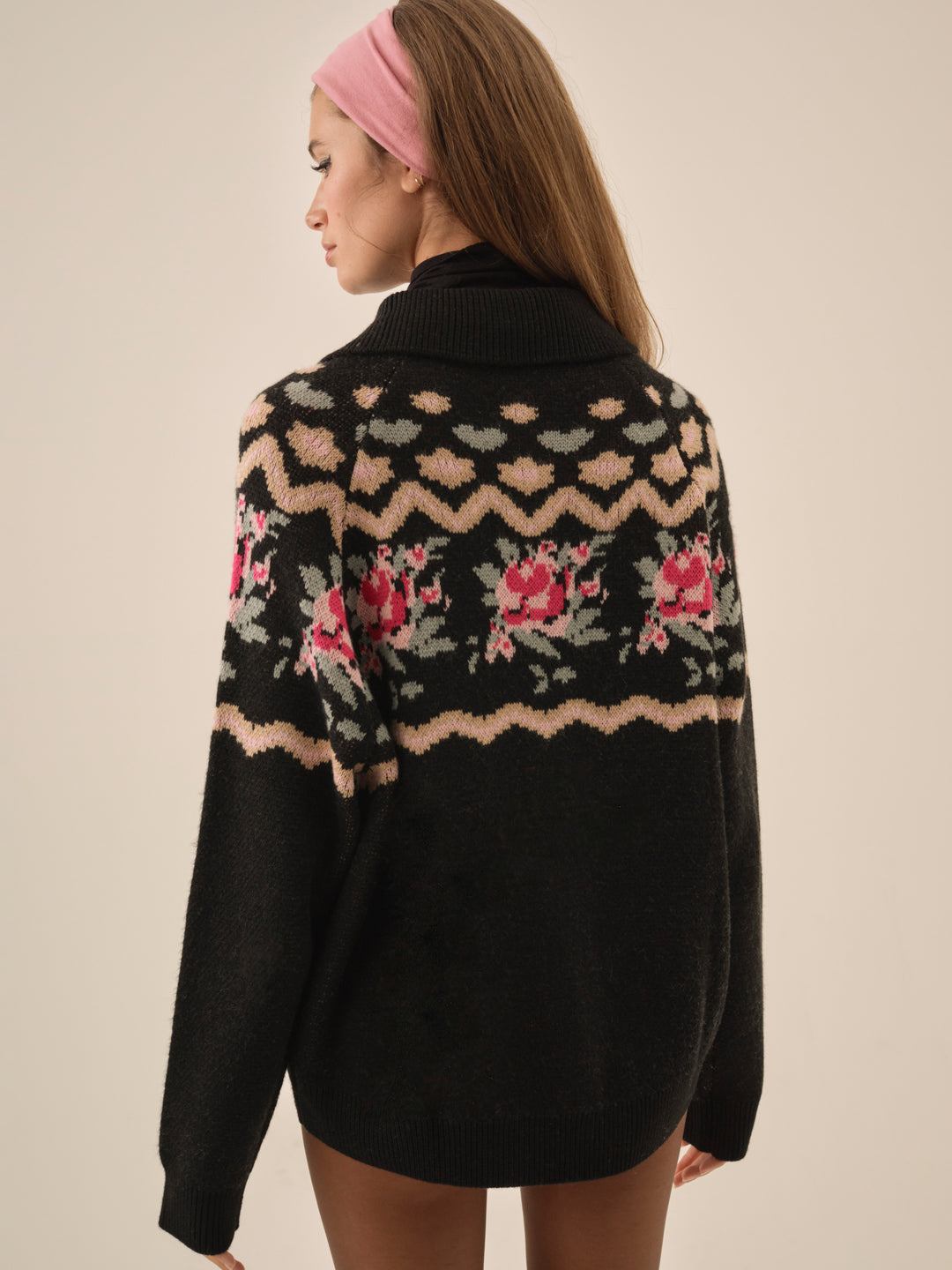 For Love and Lemons Ski Lodge Zip-Up Sweater - Black