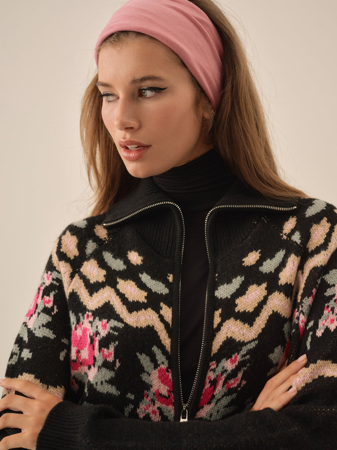 For Love and Lemons Ski Lodge Zip-Up Sweater - Black