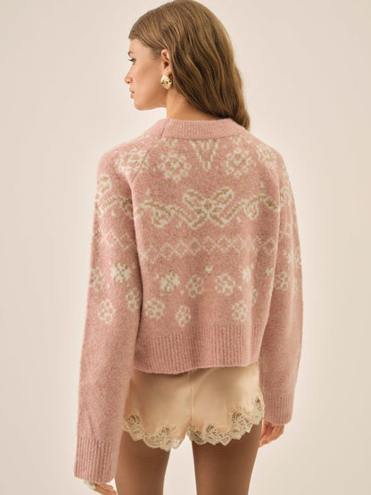 For Love and Lemons Arabella Intarsia Pullover Sweater - Pink