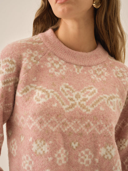 For Love and Lemons Arabella Intarsia Pullover Sweater - Pink