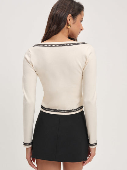 For Love and Lemons Greta Long Sleeve Knit Top - Cream