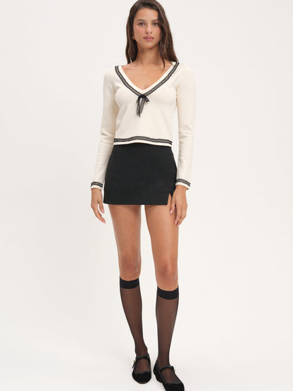 For Love and Lemons Greta Long Sleeve Knit Top - Cream