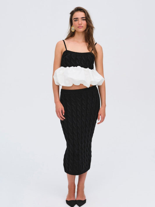 For Love and Lemons Lise Knit Midi Skirt - Black