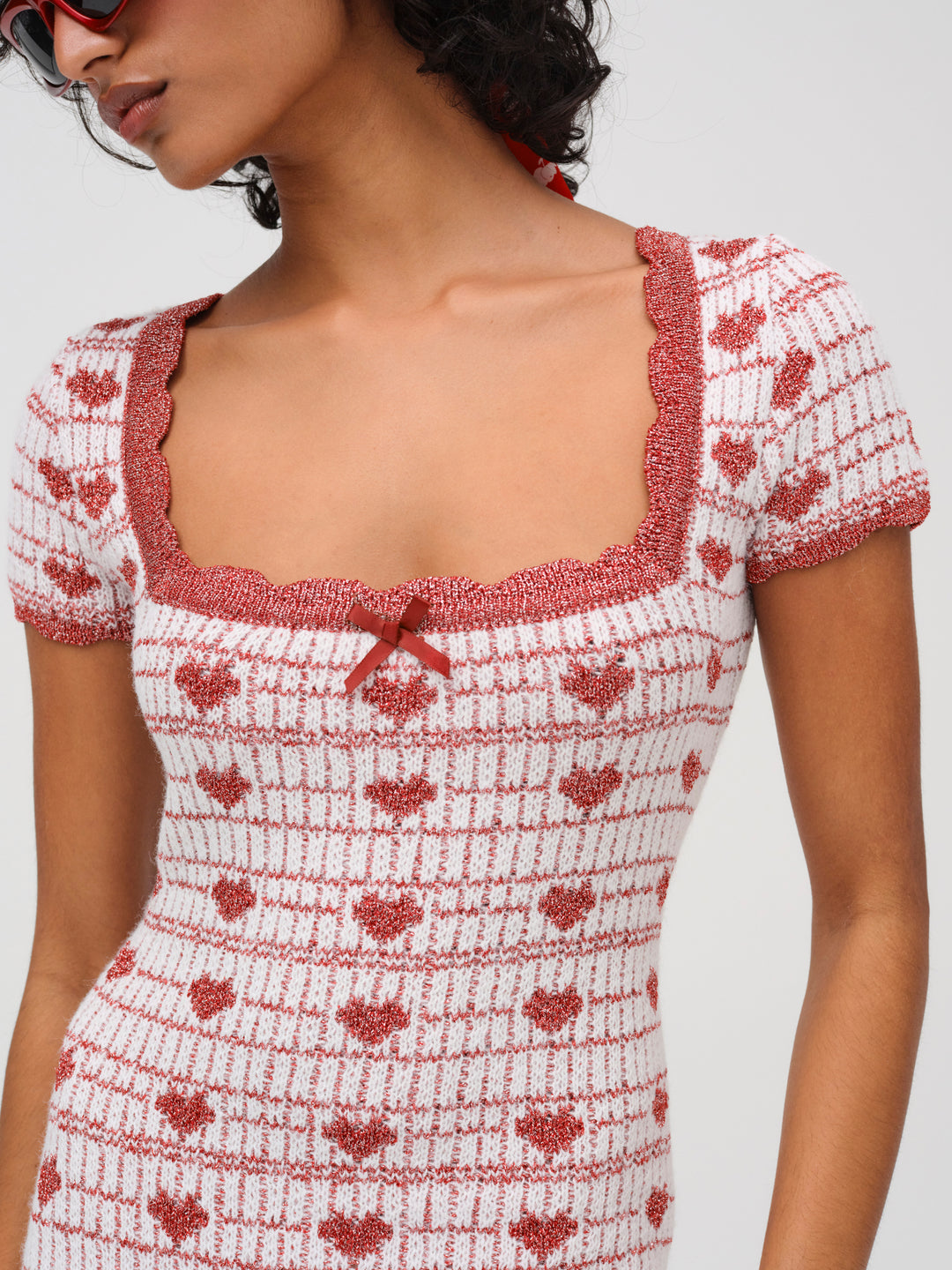 For Love and Lemons Candy Heart Knit Mini Dress - Cream