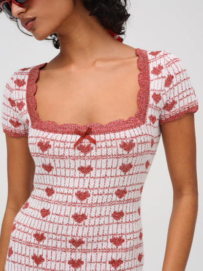 For Love and Lemons Candy Heart Knit Mini Dress - Cream