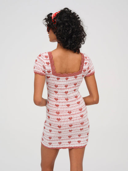 For Love and Lemons Candy Heart Knit Mini Dress - Cream