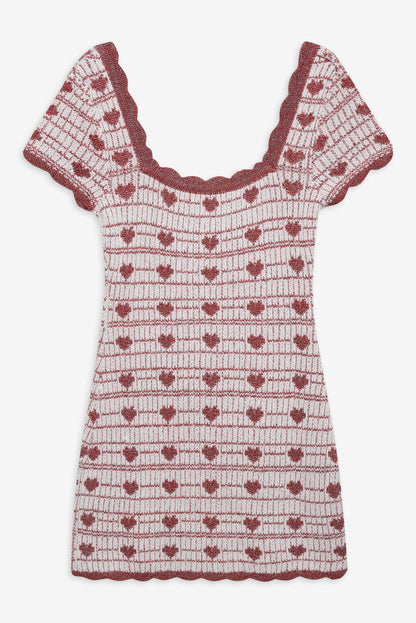 For Love and Lemons Candy Heart Knit Mini Dress - Cream