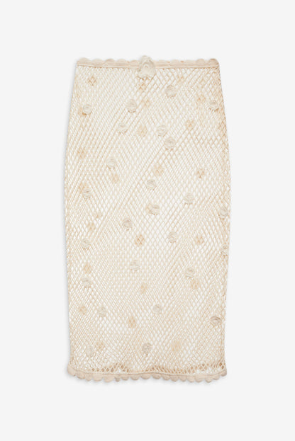 For Love and Lemons Betty Bouquet Knit Midi Skirt - Cream