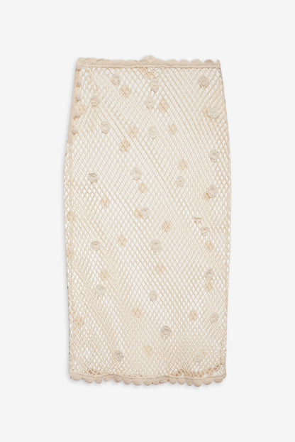 For Love and Lemons Betty Bouquet Knit Midi Skirt - Cream