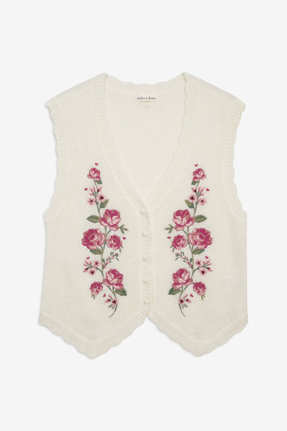 For Love and Lemons Molly Embroidered Sweater Vest - Cream