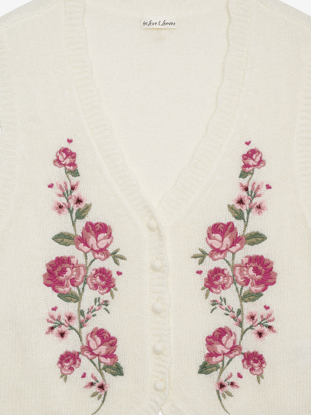 For Love and Lemons Molly Embroidered Sweater Vest - Cream