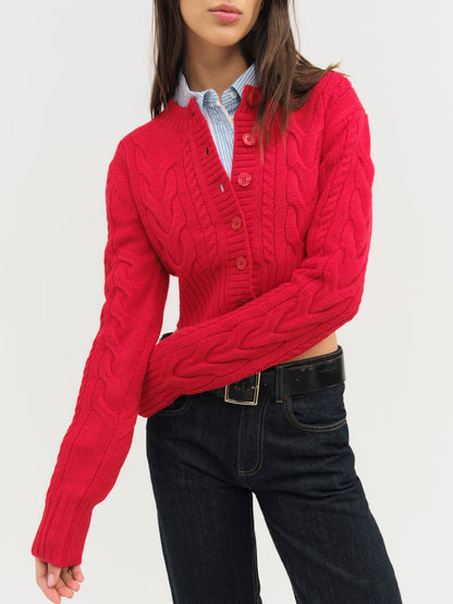 For Love and Lemons Camille Cable Knit Cardigan - Red