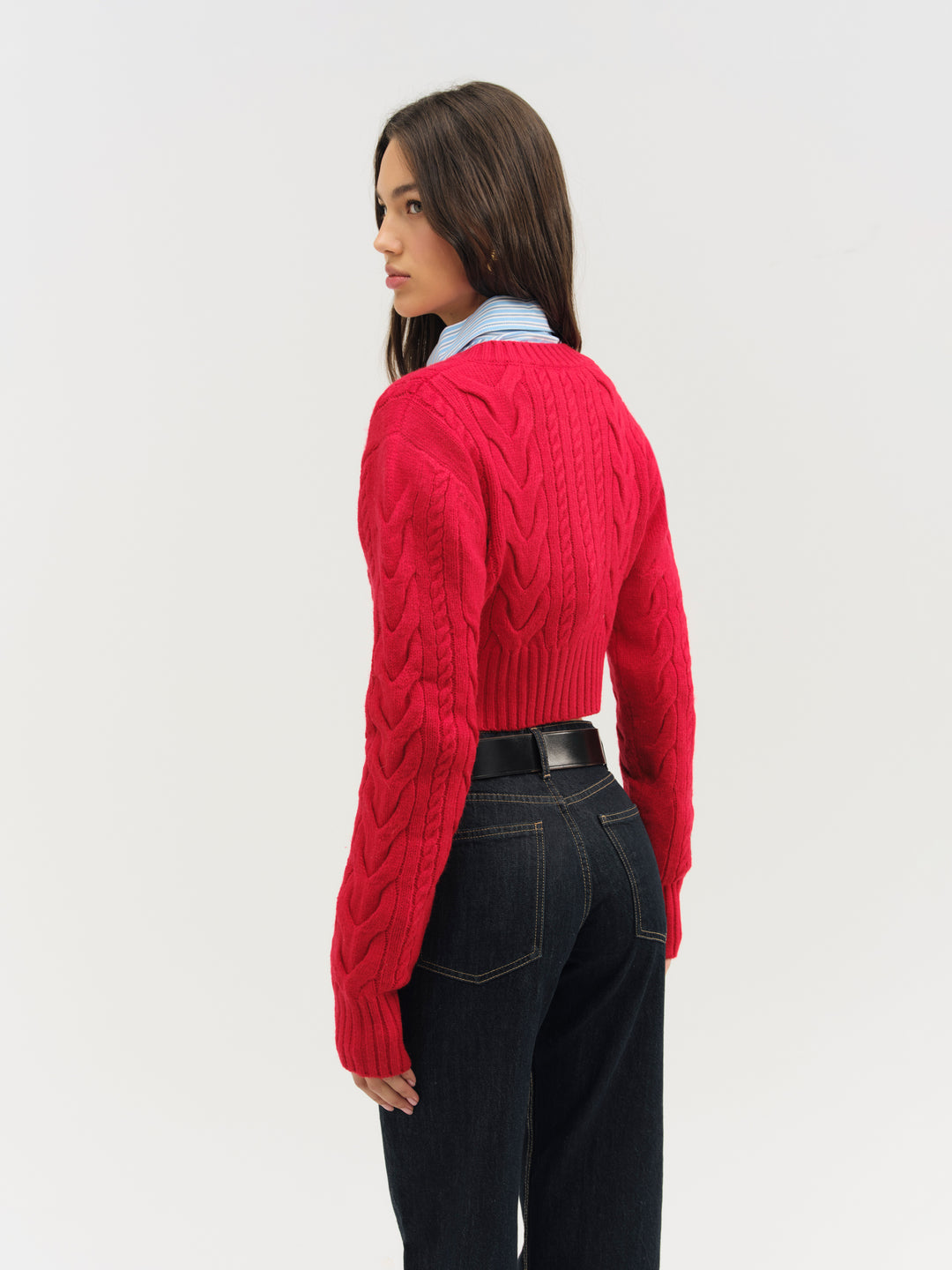 For Love and Lemons Camille Cable Knit Cardigan - Red