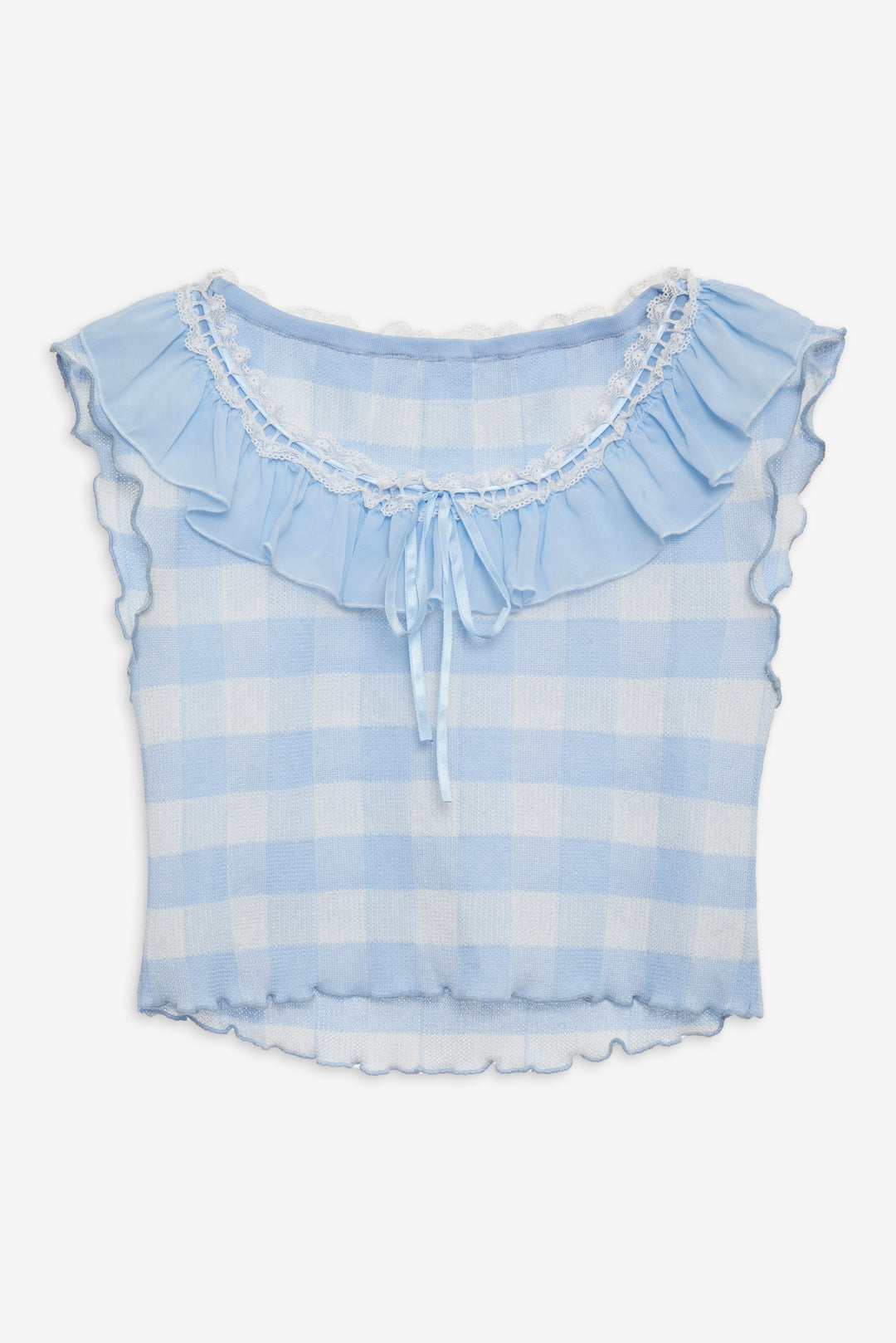 For Love and Lemons Brushed Gingham Knit Top - Blue