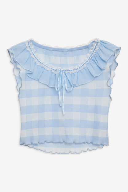 For Love and Lemons Brushed Gingham Knit Top - Blue