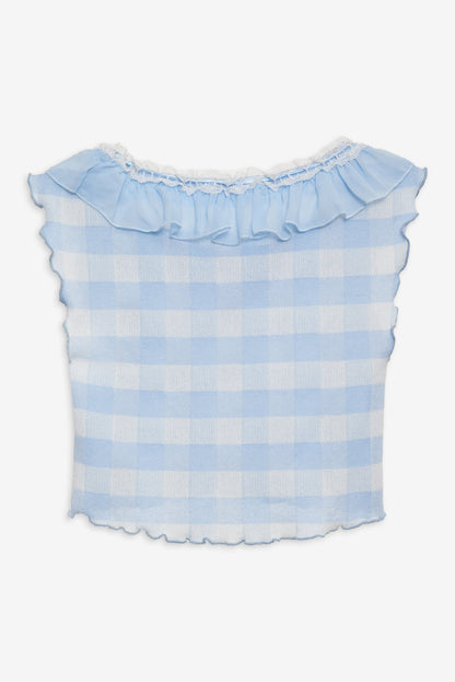 For Love and Lemons Brushed Gingham Knit Top - Blue
