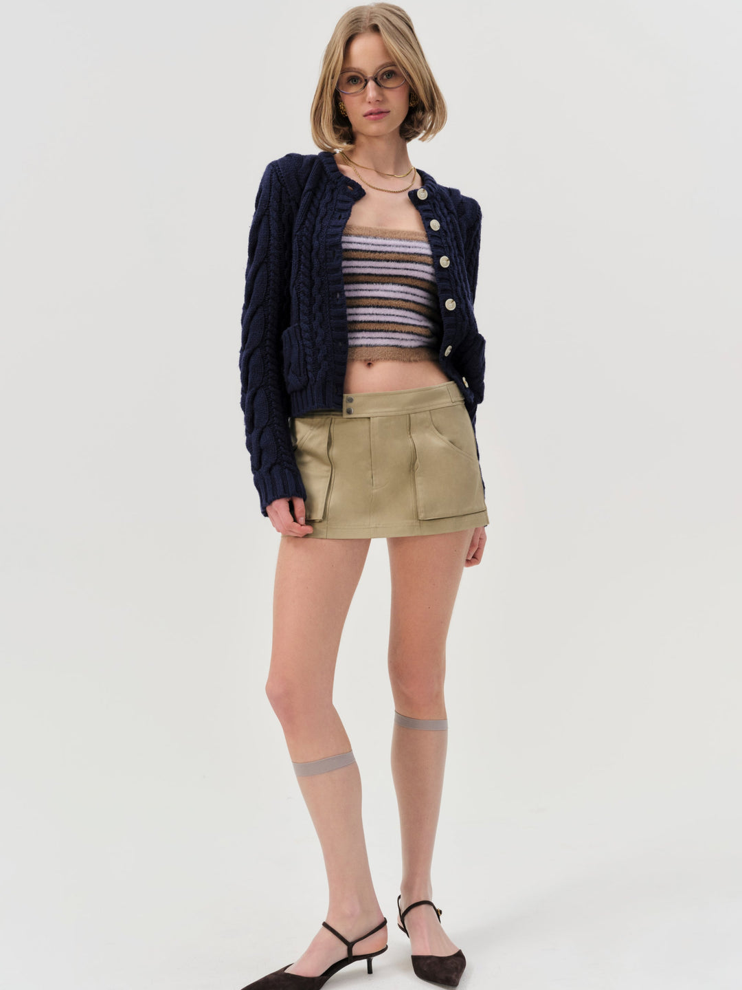For Love and Lemons Emily Cable Knit Cardigan - Navy