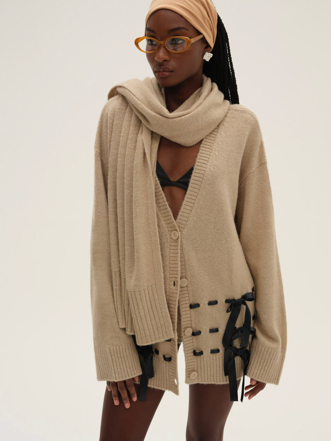 For Love and Lemons Solana Cardigan with Scarf - Tan