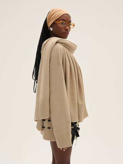 For Love and Lemons Solana Cardigan with Scarf - Tan