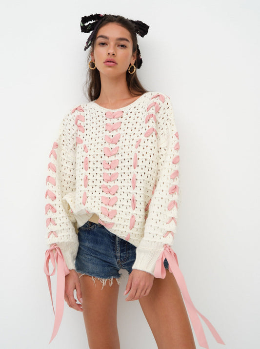 For Love and Lemons Laurel Oversized Sweater - White