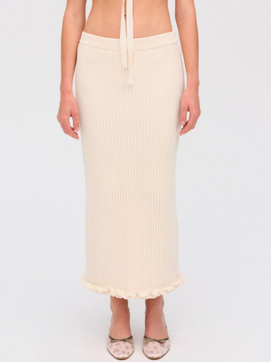 For Love and Lemons Rey Knit Midi Skirt - Cream
