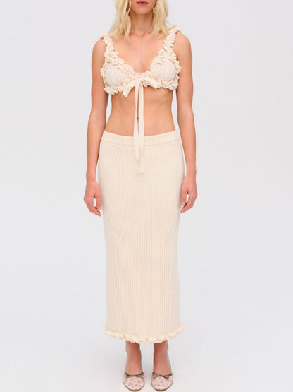 For Love and Lemons Rey Knit Midi Skirt - Cream