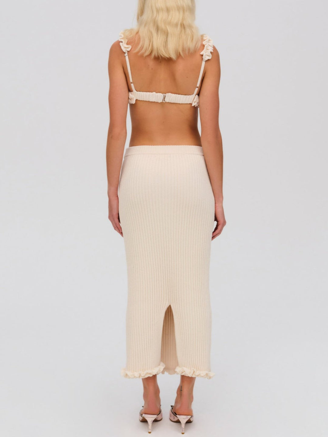 For Love and Lemons Rey Knit Midi Skirt - Cream