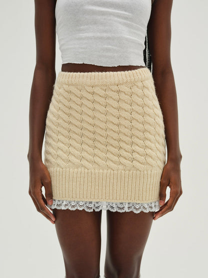 For Love and Lemons Milana Knit Mini Skirt - Cream