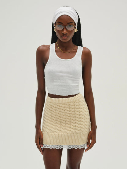 For Love and Lemons Milana Knit Mini Skirt - Cream