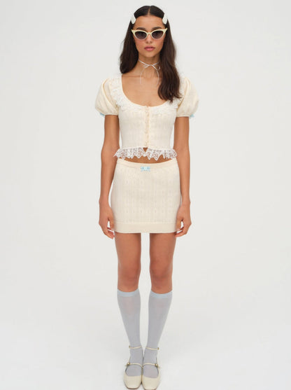 For Love and Lemons Daniela Knit Mini Skirt - Cream