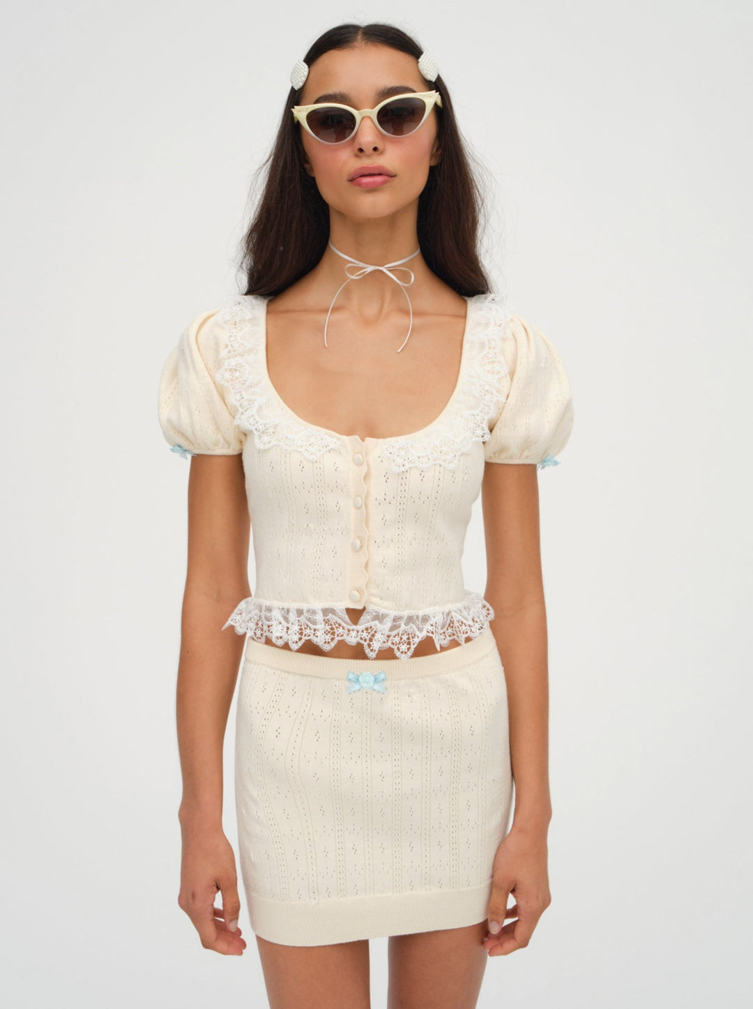 For Love and Lemons Daniela Knit Mini Skirt - Cream