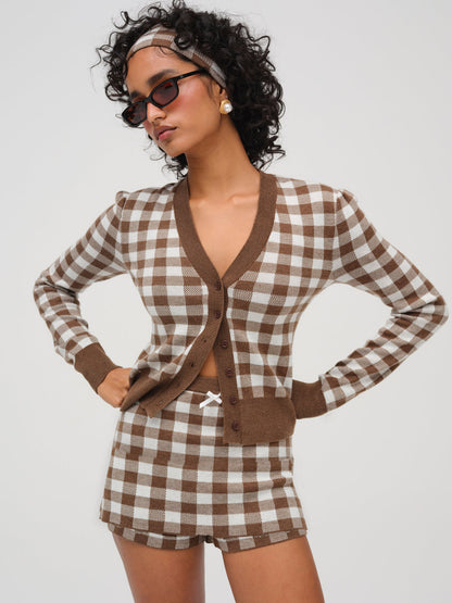For Love and Lemons Gingham Knit Skort - Brown