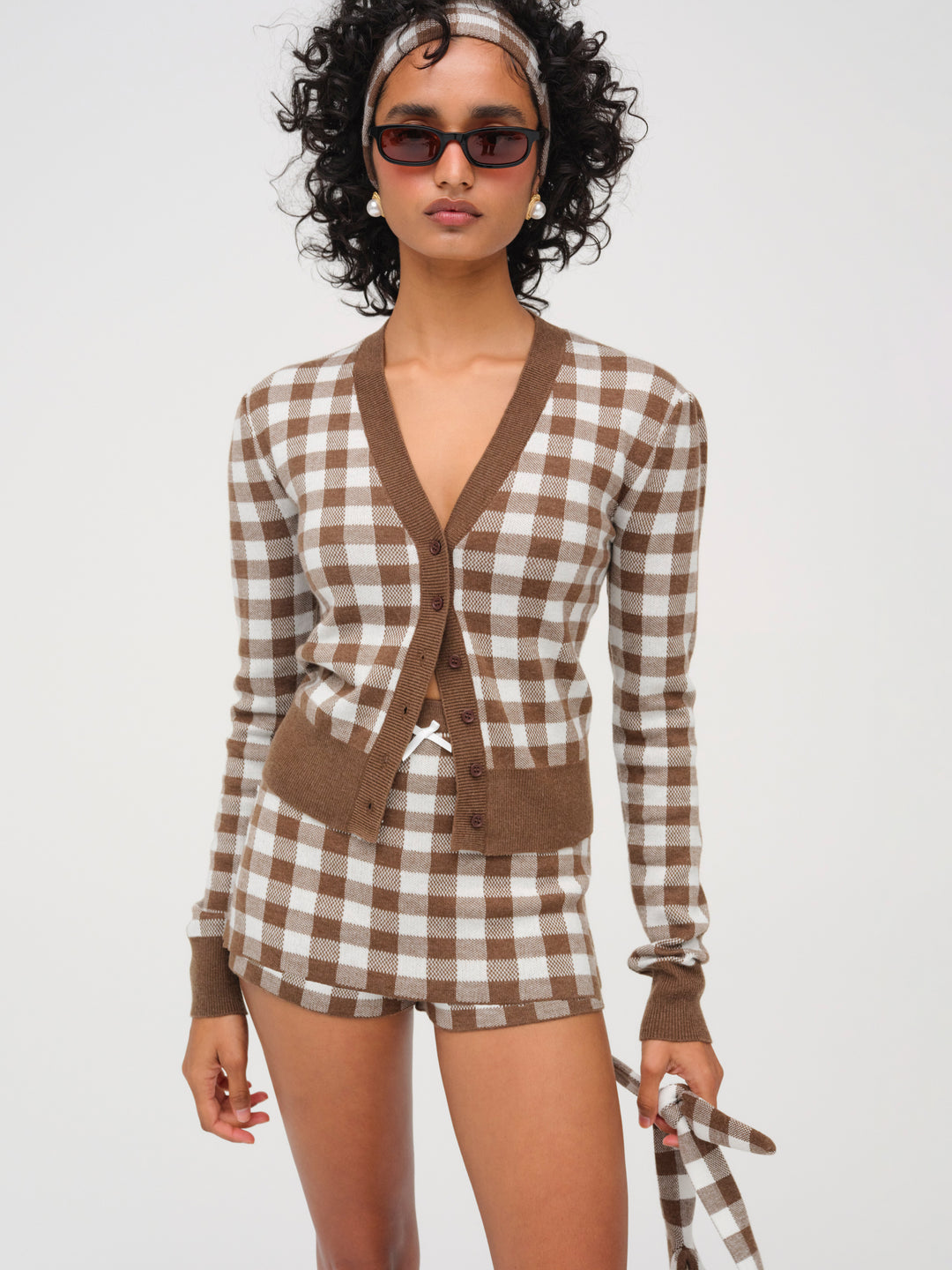 For Love and Lemons Gingham Knit Skort - Brown