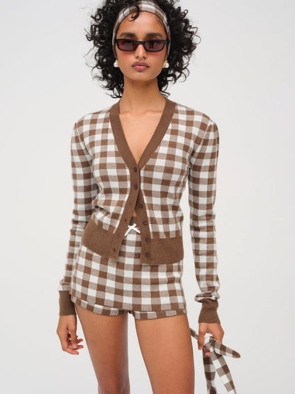 For Love and Lemons Gingham Knit Skort - Brown