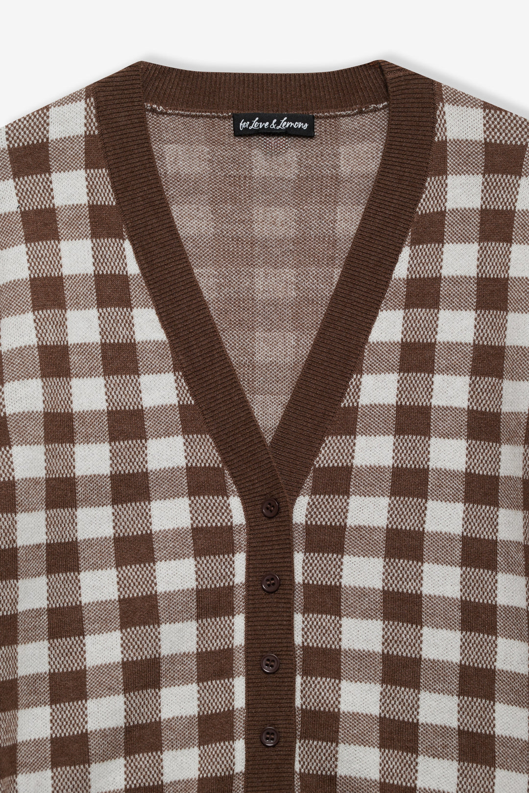 For Love and Lemons Gingham Knit Cardigan - Brown