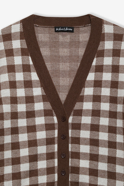 For Love and Lemons Gingham Knit Cardigan - Brown