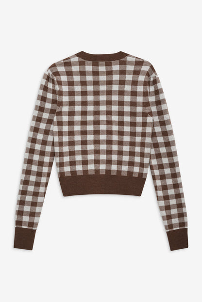 For Love and Lemons Gingham Knit Cardigan - Brown
