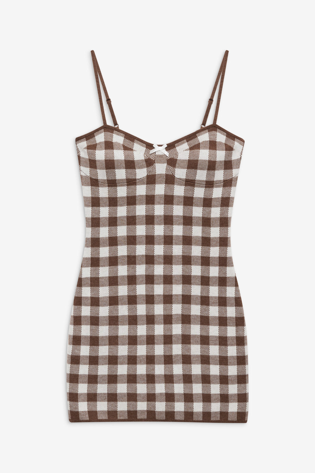 For Love and Lemons Gingham Knit Mini Dress - Brown