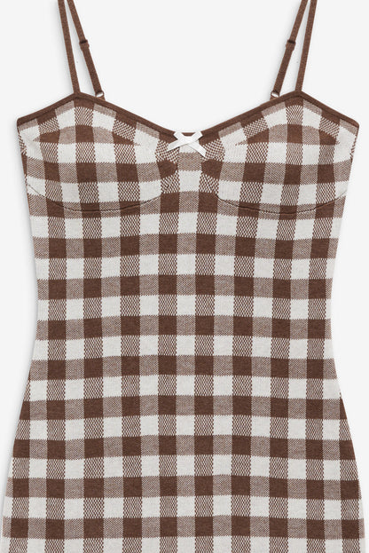 For Love and Lemons Gingham Knit Mini Dress - Brown