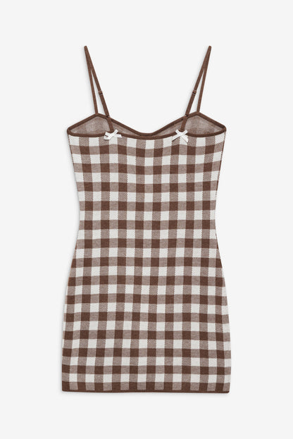 For Love and Lemons Gingham Knit Mini Dress - Brown