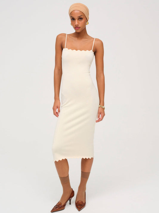For Love and Lemons Sisi Scallop Knit Midi Dress - Cream